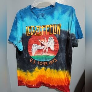 Led Zeppelin T Shirt Mens Size Medium Tie Dye Short Sleeve Crewneck US Tour 1975
